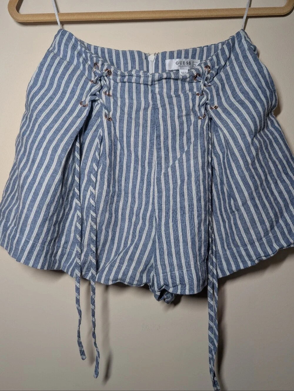 Guess Blue & White Striped Lace-Up Shorts Skort Womens Small